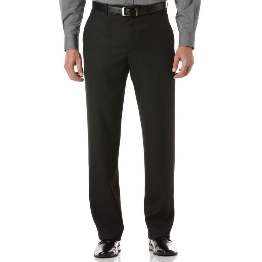 PERRY ELLIS Portfolio Tailored Black Dress Trousers 38x30 Flat Front Suit Pants